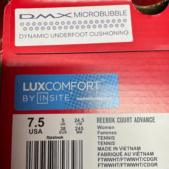 Women's Reebok court advance shoes, wht/cold gry, size 7.5 - Picture 5 of 5